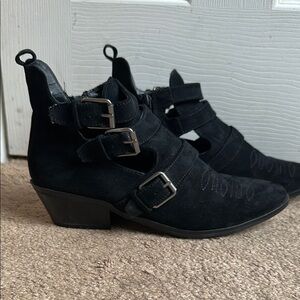 Black Ankle Boots with Buckles and Cut-Outs